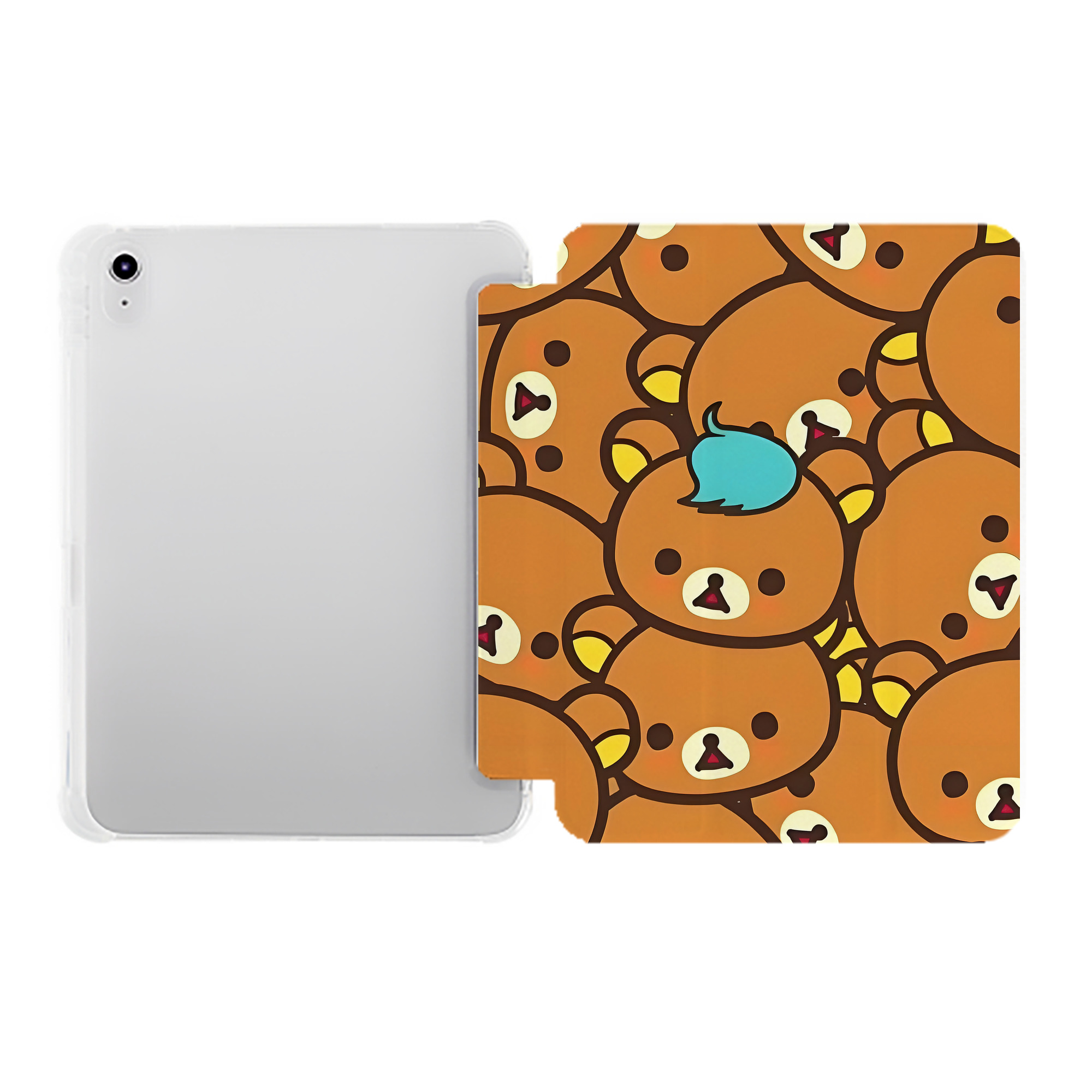 （画像用） リラックマ リラックマ キイロイトリ Rilakkuma Korilakkuma Kiiroitori IPad ケース ペン収納付き 三つ折りスタンド PUレザー×シリコン 対応機種9.5/10.5/10.9インチ